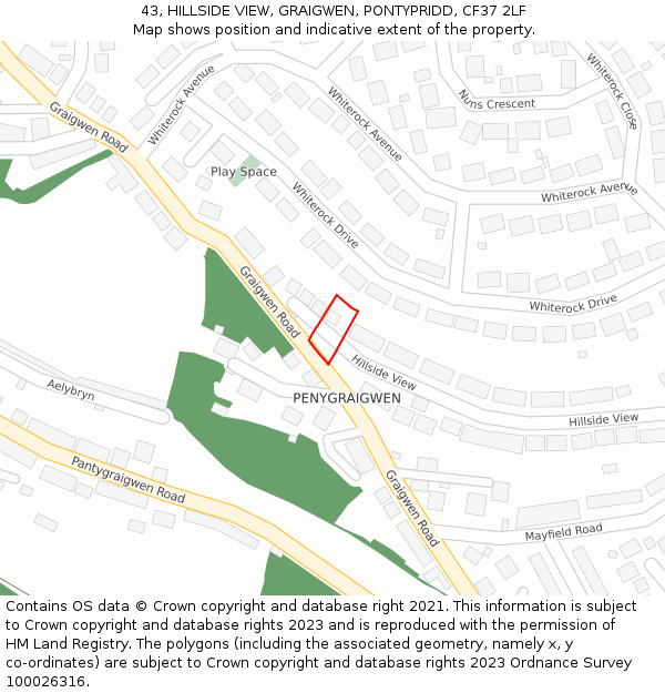 43, HILLSIDE VIEW, GRAIGWEN, PONTYPRIDD, CF37 2LF: Location map and indicative extent of plot