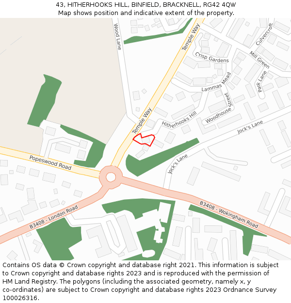 43, HITHERHOOKS HILL, BINFIELD, BRACKNELL, RG42 4QW: Location map and indicative extent of plot