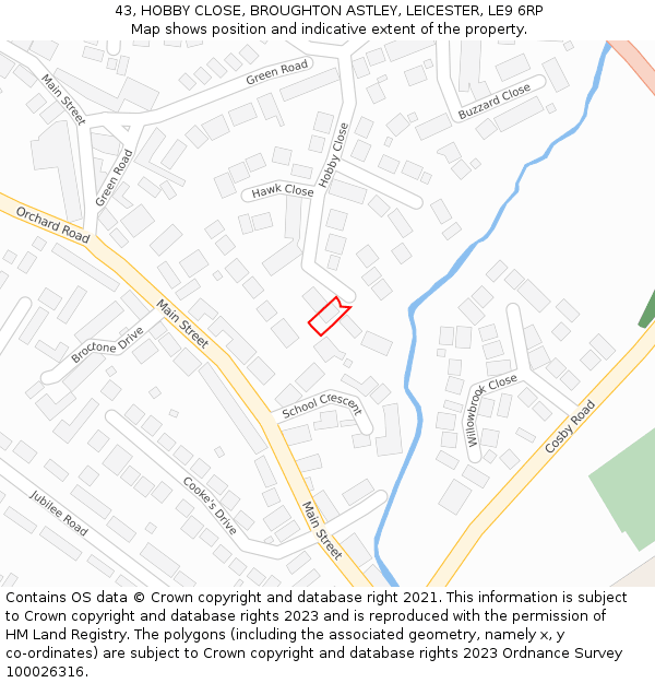 43, HOBBY CLOSE, BROUGHTON ASTLEY, LEICESTER, LE9 6RP: Location map and indicative extent of plot