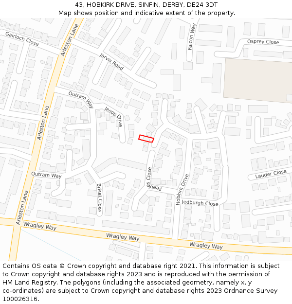 43, HOBKIRK DRIVE, SINFIN, DERBY, DE24 3DT: Location map and indicative extent of plot