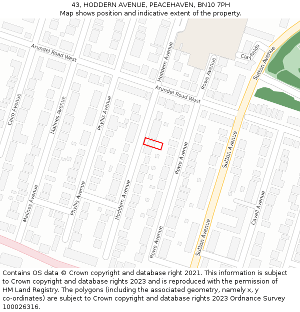 43, HODDERN AVENUE, PEACEHAVEN, BN10 7PH: Location map and indicative extent of plot