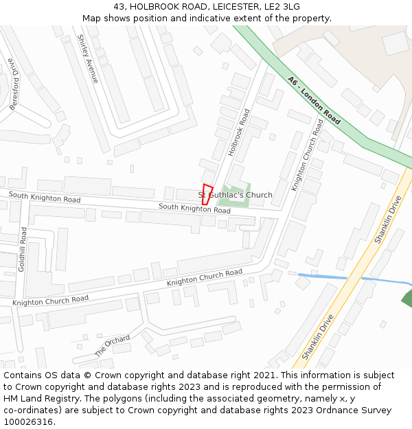 43, HOLBROOK ROAD, LEICESTER, LE2 3LG: Location map and indicative extent of plot