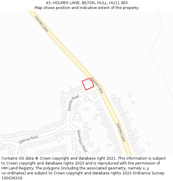 43, HOLMES LANE, BILTON, HULL, HU11 4EX: Location map and indicative extent of plot