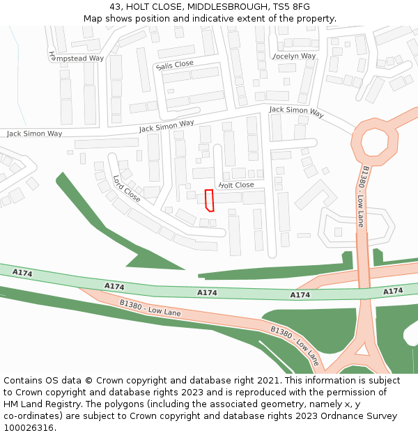 43, HOLT CLOSE, MIDDLESBROUGH, TS5 8FG: Location map and indicative extent of plot