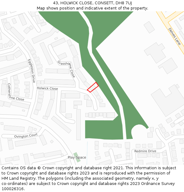 43, HOLWICK CLOSE, CONSETT, DH8 7UJ: Location map and indicative extent of plot