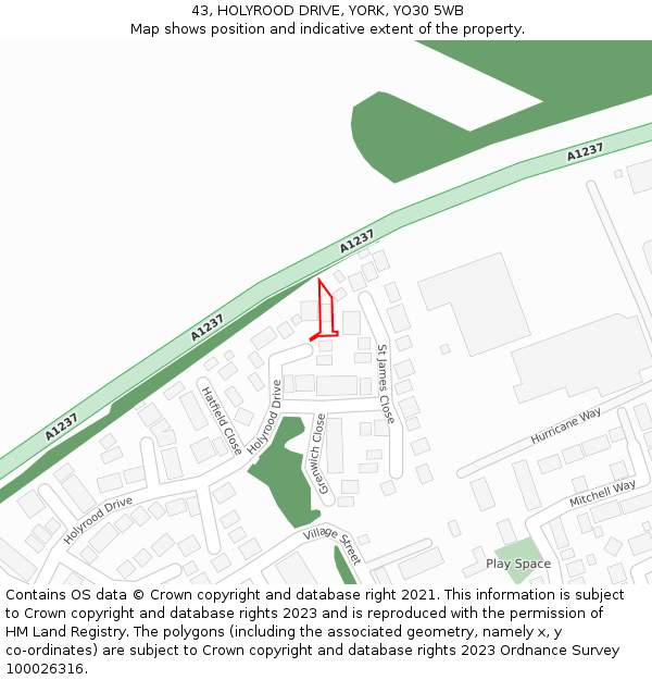 43, HOLYROOD DRIVE, YORK, YO30 5WB: Location map and indicative extent of plot