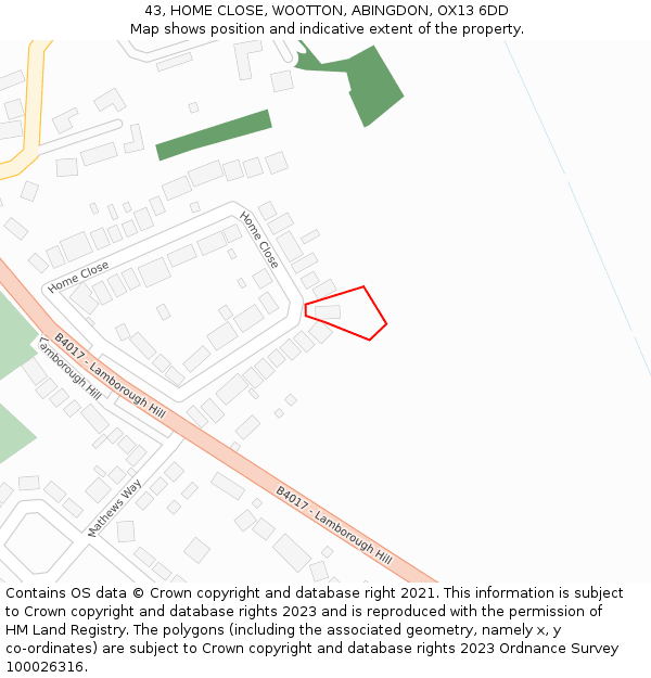 43, HOME CLOSE, WOOTTON, ABINGDON, OX13 6DD: Location map and indicative extent of plot