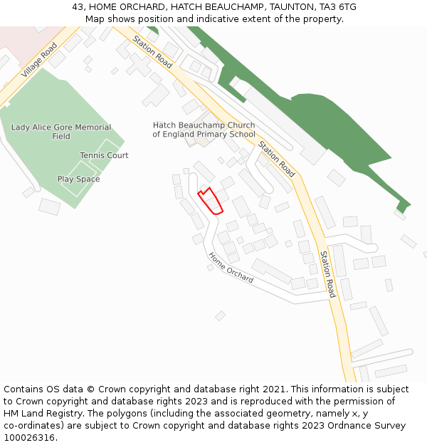 43, HOME ORCHARD, HATCH BEAUCHAMP, TAUNTON, TA3 6TG: Location map and indicative extent of plot