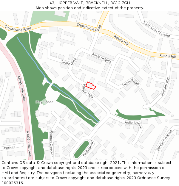 43, HOPPER VALE, BRACKNELL, RG12 7GH: Location map and indicative extent of plot