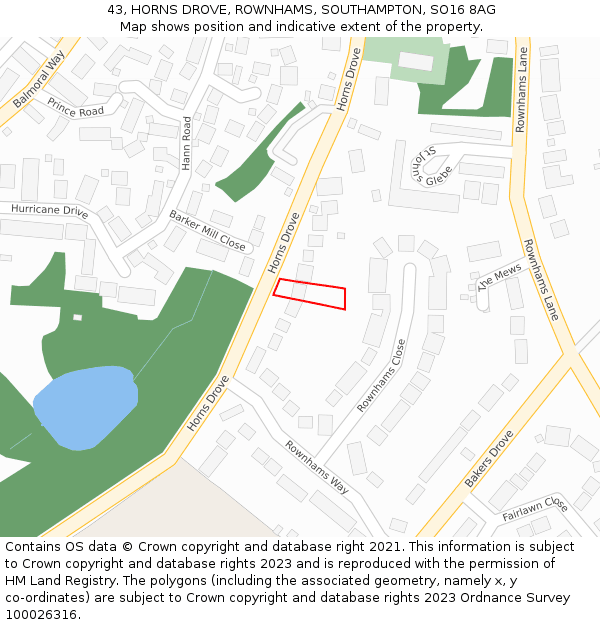 43, HORNS DROVE, ROWNHAMS, SOUTHAMPTON, SO16 8AG: Location map and indicative extent of plot