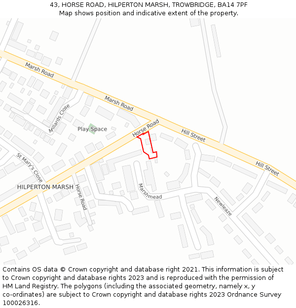 43, HORSE ROAD, HILPERTON MARSH, TROWBRIDGE, BA14 7PF: Location map and indicative extent of plot