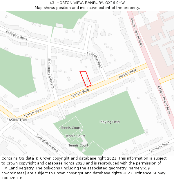 43, HORTON VIEW, BANBURY, OX16 9HW: Location map and indicative extent of plot