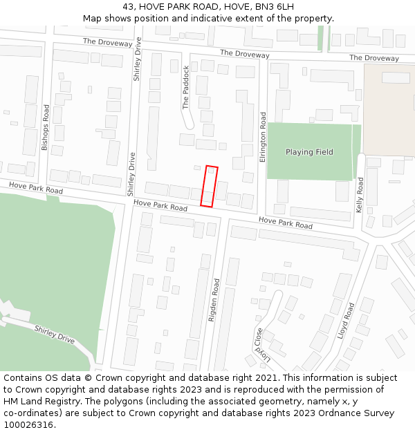 43, HOVE PARK ROAD, HOVE, BN3 6LH: Location map and indicative extent of plot