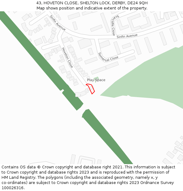 43, HOVETON CLOSE, SHELTON LOCK, DERBY, DE24 9QH: Location map and indicative extent of plot