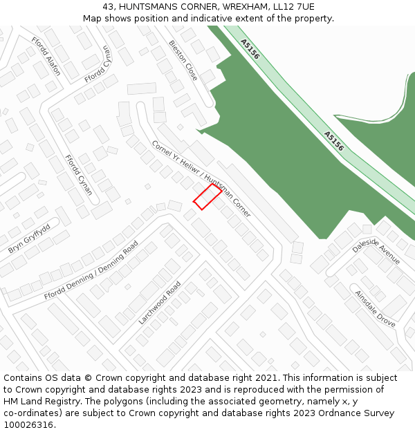 43, HUNTSMANS CORNER, WREXHAM, LL12 7UE: Location map and indicative extent of plot