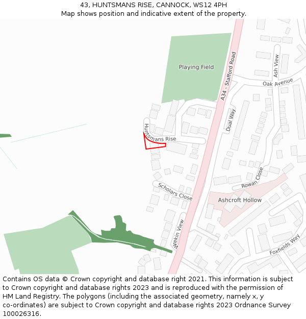 43, HUNTSMANS RISE, CANNOCK, WS12 4PH: Location map and indicative extent of plot