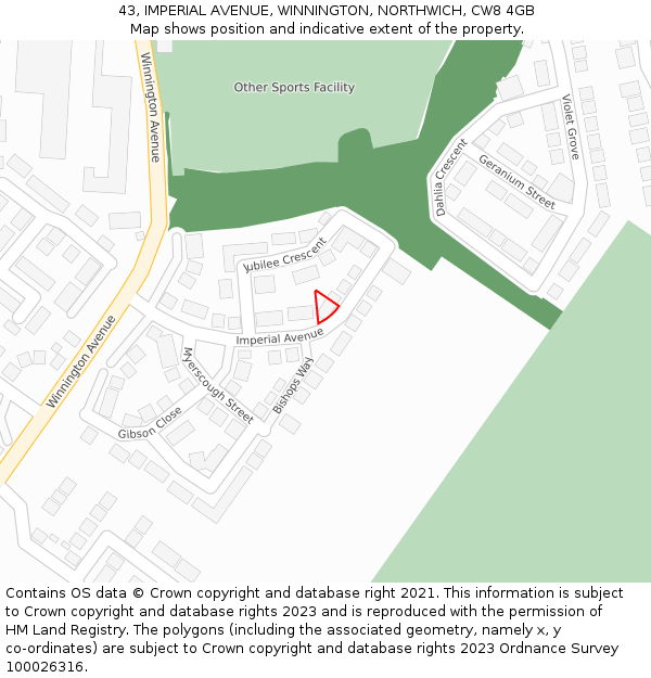 43, IMPERIAL AVENUE, WINNINGTON, NORTHWICH, CW8 4GB: Location map and indicative extent of plot