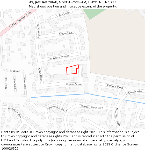 43, JAGUAR DRIVE, NORTH HYKEHAM, LINCOLN, LN6 9SF: Location map and indicative extent of plot