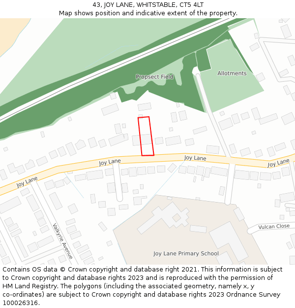 43, JOY LANE, WHITSTABLE, CT5 4LT: Location map and indicative extent of plot