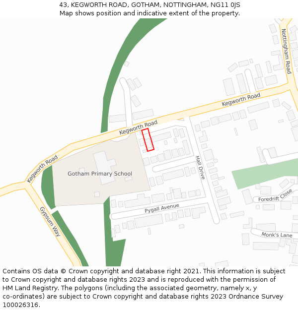 43, KEGWORTH ROAD, GOTHAM, NOTTINGHAM, NG11 0JS: Location map and indicative extent of plot