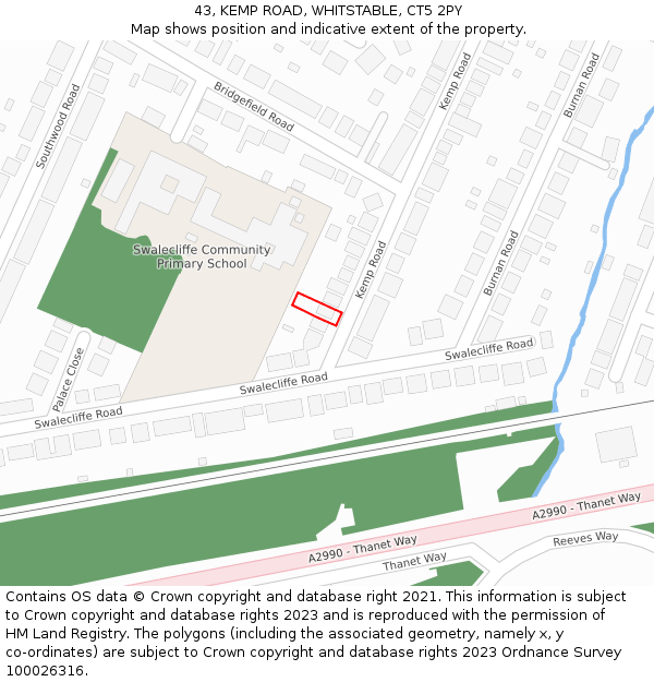 43, KEMP ROAD, WHITSTABLE, CT5 2PY: Location map and indicative extent of plot