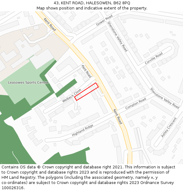 43, KENT ROAD, HALESOWEN, B62 8PQ: Location map and indicative extent of plot