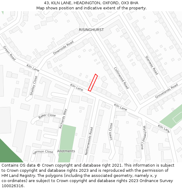 43, KILN LANE, HEADINGTON, OXFORD, OX3 8HA: Location map and indicative extent of plot