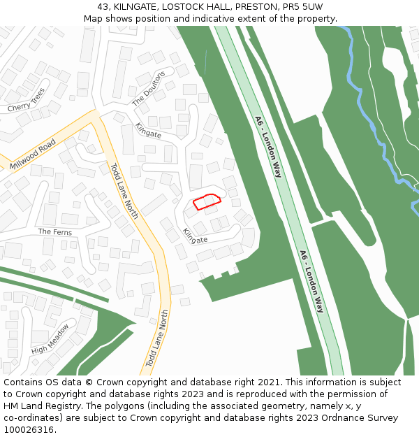 43, KILNGATE, LOSTOCK HALL, PRESTON, PR5 5UW: Location map and indicative extent of plot
