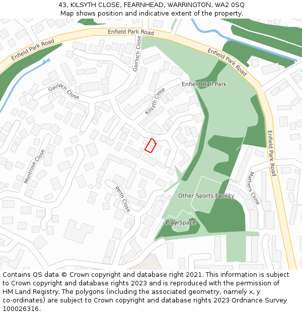 43, KILSYTH CLOSE, FEARNHEAD, WARRINGTON, WA2 0SQ: Location map and indicative extent of plot