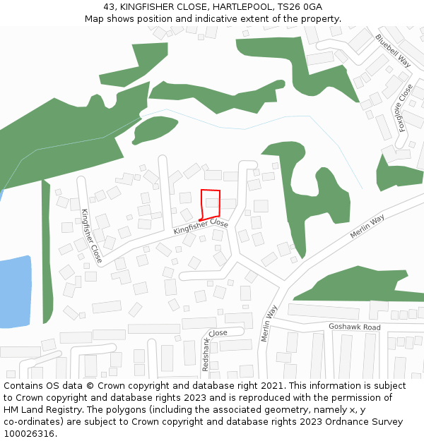 43, KINGFISHER CLOSE, HARTLEPOOL, TS26 0GA: Location map and indicative extent of plot