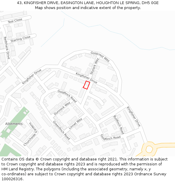 43, KINGFISHER DRIVE, EASINGTON LANE, HOUGHTON LE SPRING, DH5 0GE: Location map and indicative extent of plot