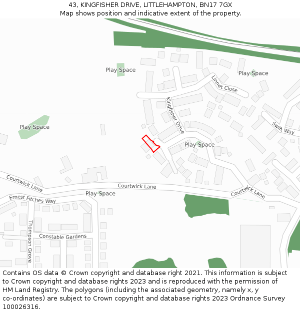 43, KINGFISHER DRIVE, LITTLEHAMPTON, BN17 7GX: Location map and indicative extent of plot