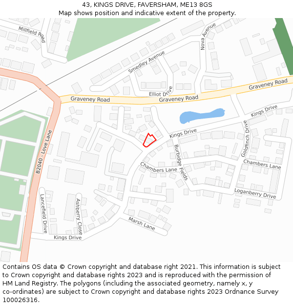 43, KINGS DRIVE, FAVERSHAM, ME13 8GS: Location map and indicative extent of plot