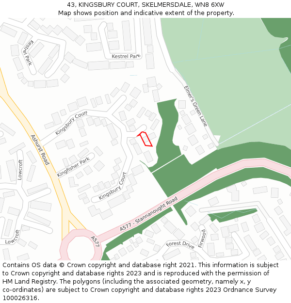 43, KINGSBURY COURT, SKELMERSDALE, WN8 6XW: Location map and indicative extent of plot