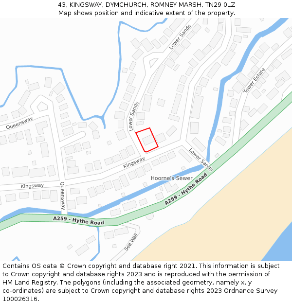 43, KINGSWAY, DYMCHURCH, ROMNEY MARSH, TN29 0LZ: Location map and indicative extent of plot