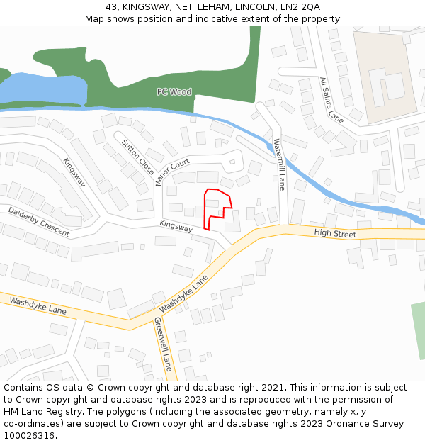 43, KINGSWAY, NETTLEHAM, LINCOLN, LN2 2QA: Location map and indicative extent of plot