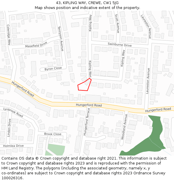 43, KIPLING WAY, CREWE, CW1 5JG: Location map and indicative extent of plot