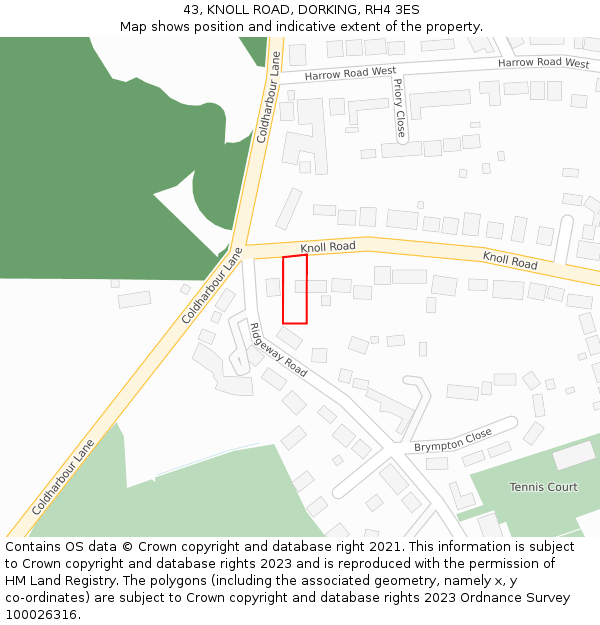 43, KNOLL ROAD, DORKING, RH4 3ES: Location map and indicative extent of plot