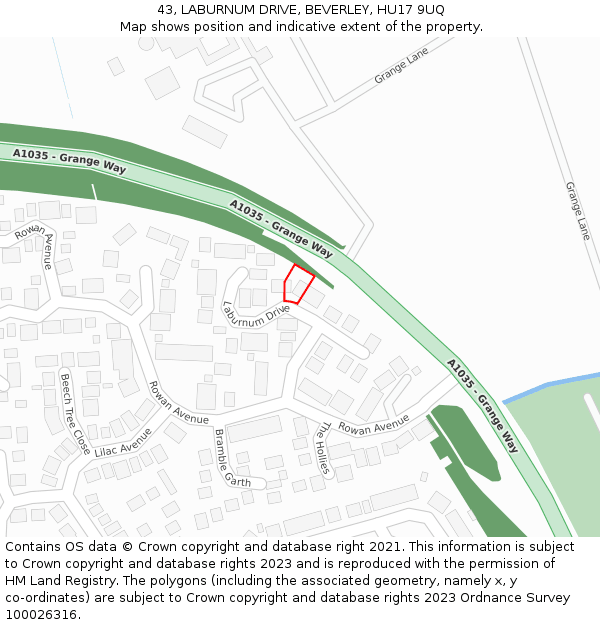 43, LABURNUM DRIVE, BEVERLEY, HU17 9UQ: Location map and indicative extent of plot