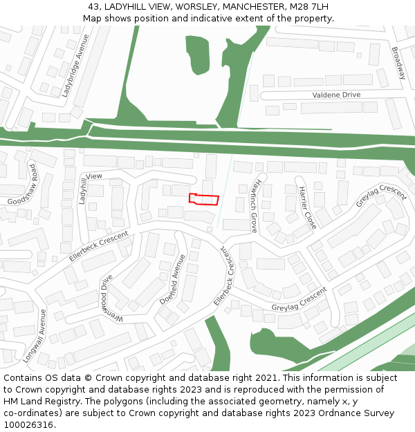 43, LADYHILL VIEW, WORSLEY, MANCHESTER, M28 7LH: Location map and indicative extent of plot