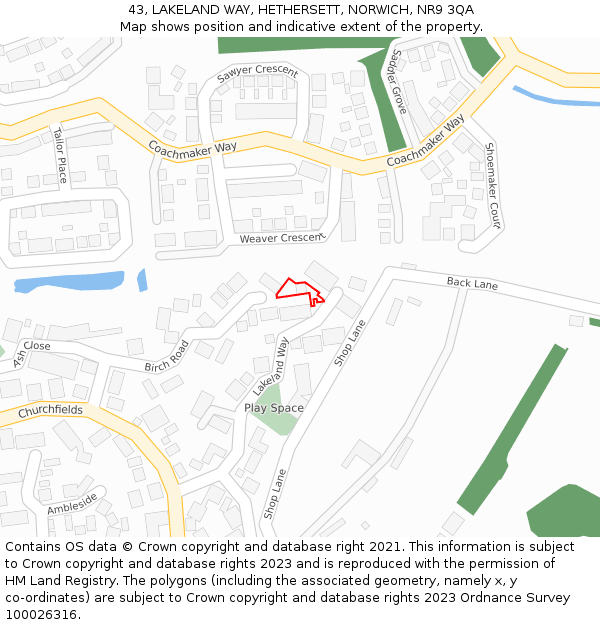 43, LAKELAND WAY, HETHERSETT, NORWICH, NR9 3QA: Location map and indicative extent of plot