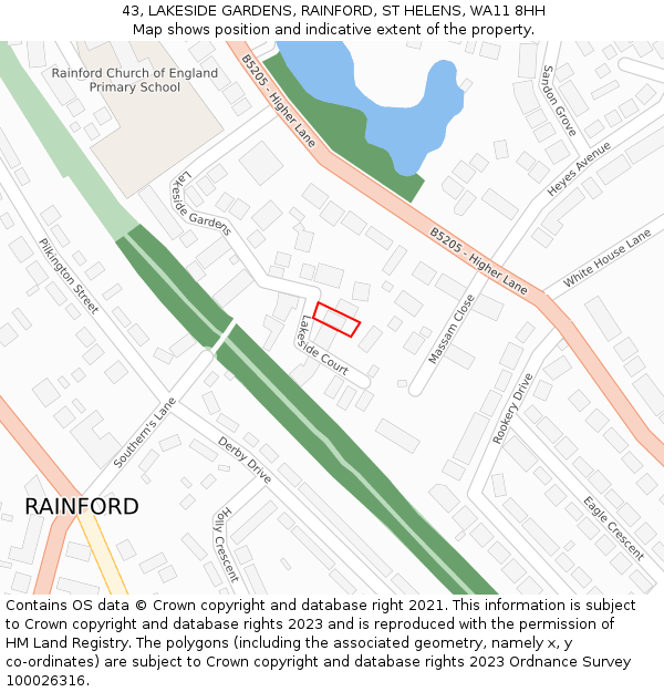 43, LAKESIDE GARDENS, RAINFORD, ST HELENS, WA11 8HH: Location map and indicative extent of plot