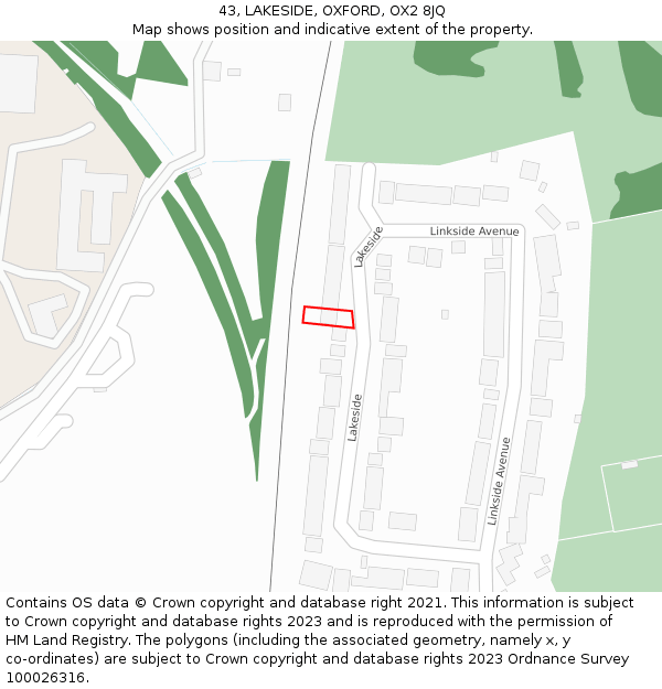 43, LAKESIDE, OXFORD, OX2 8JQ: Location map and indicative extent of plot