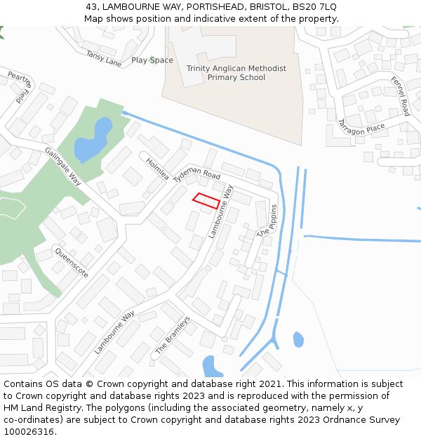 43, LAMBOURNE WAY, PORTISHEAD, BRISTOL, BS20 7LQ: Location map and indicative extent of plot