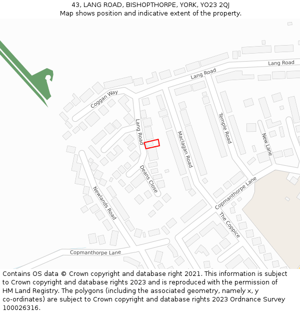 43, LANG ROAD, BISHOPTHORPE, YORK, YO23 2QJ: Location map and indicative extent of plot