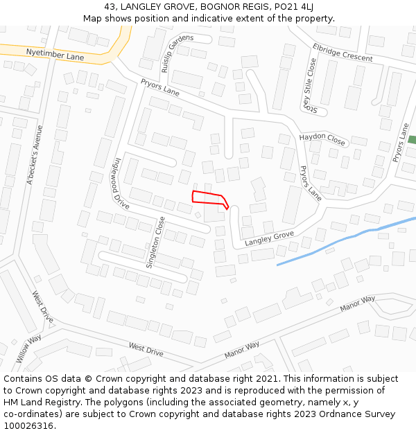 43, LANGLEY GROVE, BOGNOR REGIS, PO21 4LJ: Location map and indicative extent of plot