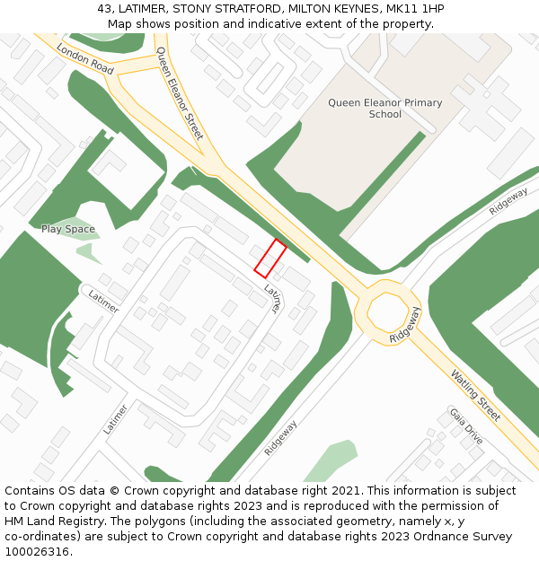 43, LATIMER, STONY STRATFORD, MILTON KEYNES, MK11 1HP: Location map and indicative extent of plot