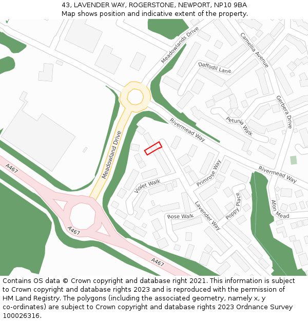 43, LAVENDER WAY, ROGERSTONE, NEWPORT, NP10 9BA: Location map and indicative extent of plot