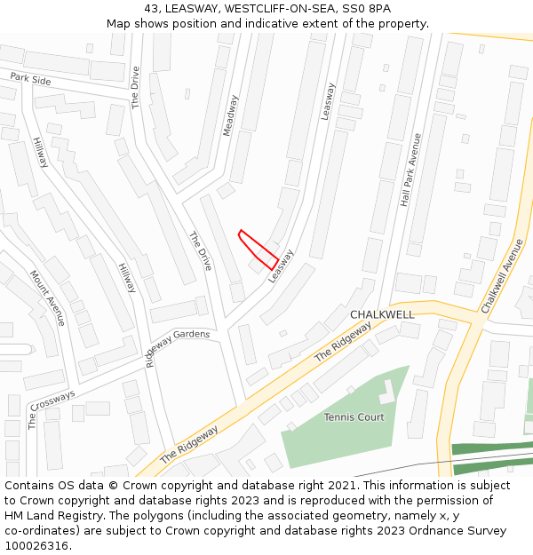 43, LEASWAY, WESTCLIFF-ON-SEA, SS0 8PA: Location map and indicative extent of plot