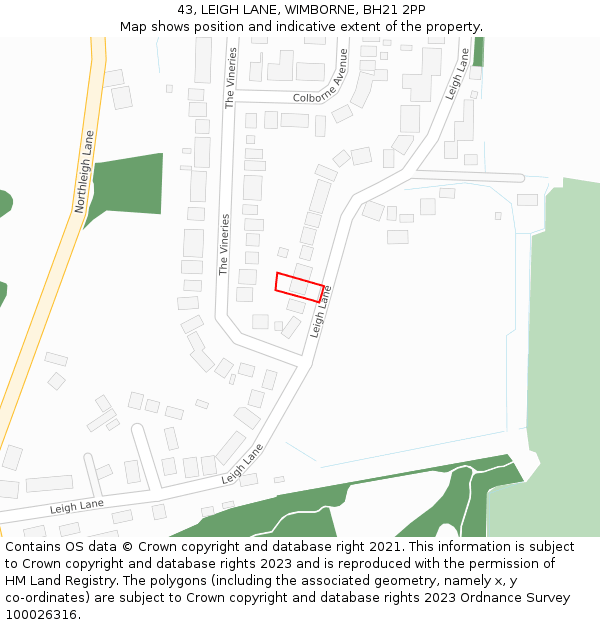43, LEIGH LANE, WIMBORNE, BH21 2PP: Location map and indicative extent of plot